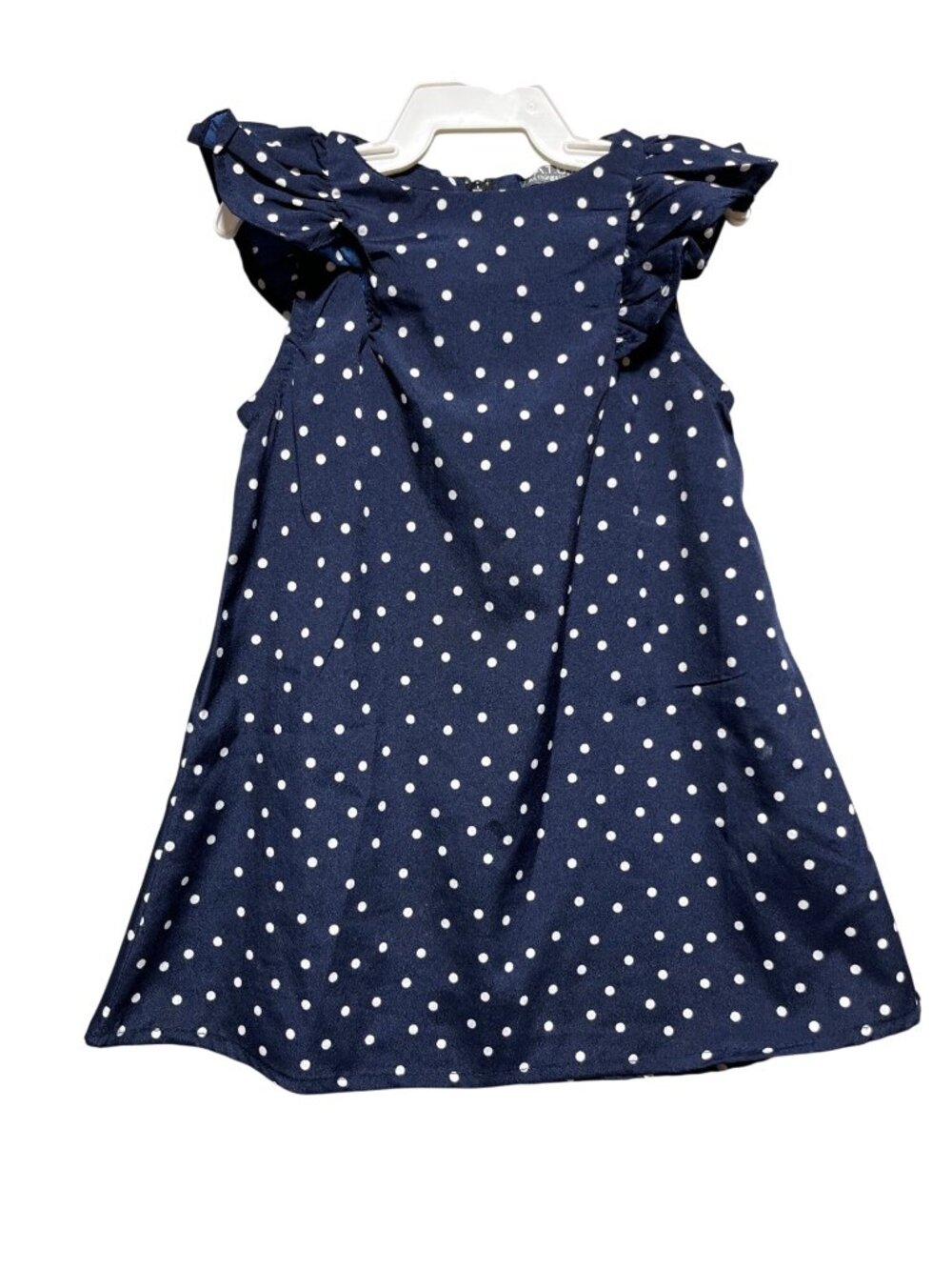 A.T.U.N. Navy Blue Polka Dot Girls Dress Ruffle Sleeves Size 2T 3T Polyester